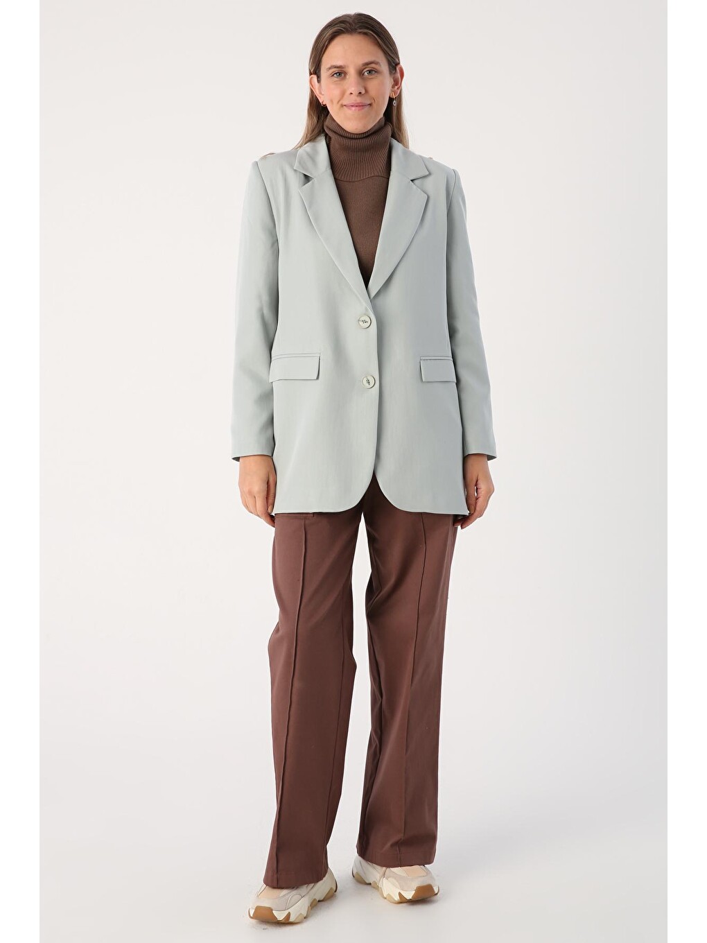 Yeşil Mint Düğmeli Blazer Ceket-1