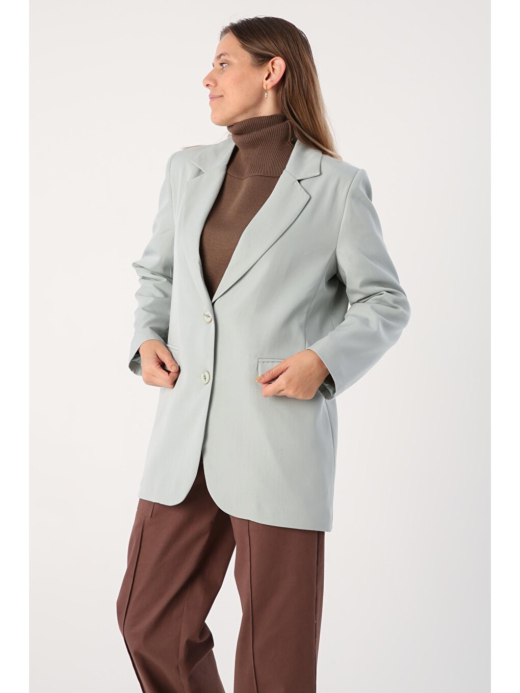 Yeşil Mint Düğmeli Blazer Ceket-2
