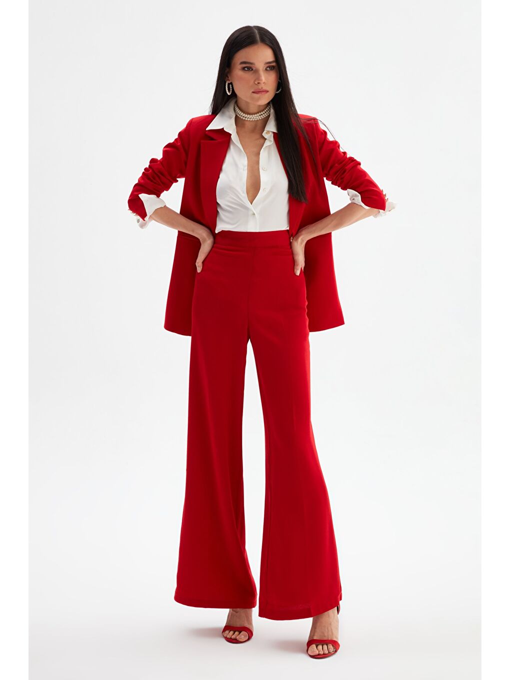 Salaş Krep Pantolon - Kırmızı-1