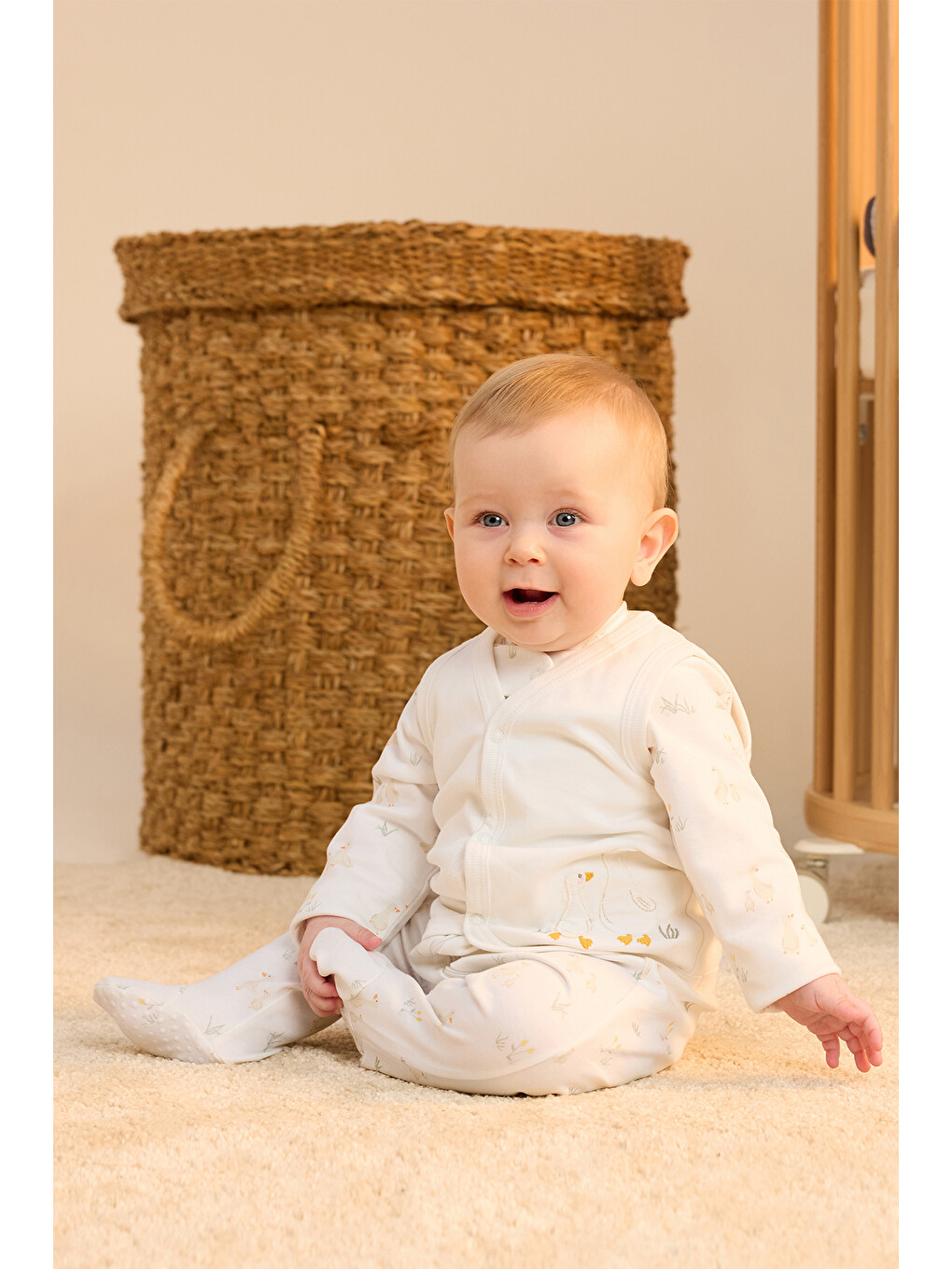 Unisex Kaz Desenli Yelek 0 Ay-24 Ay Ekru-1