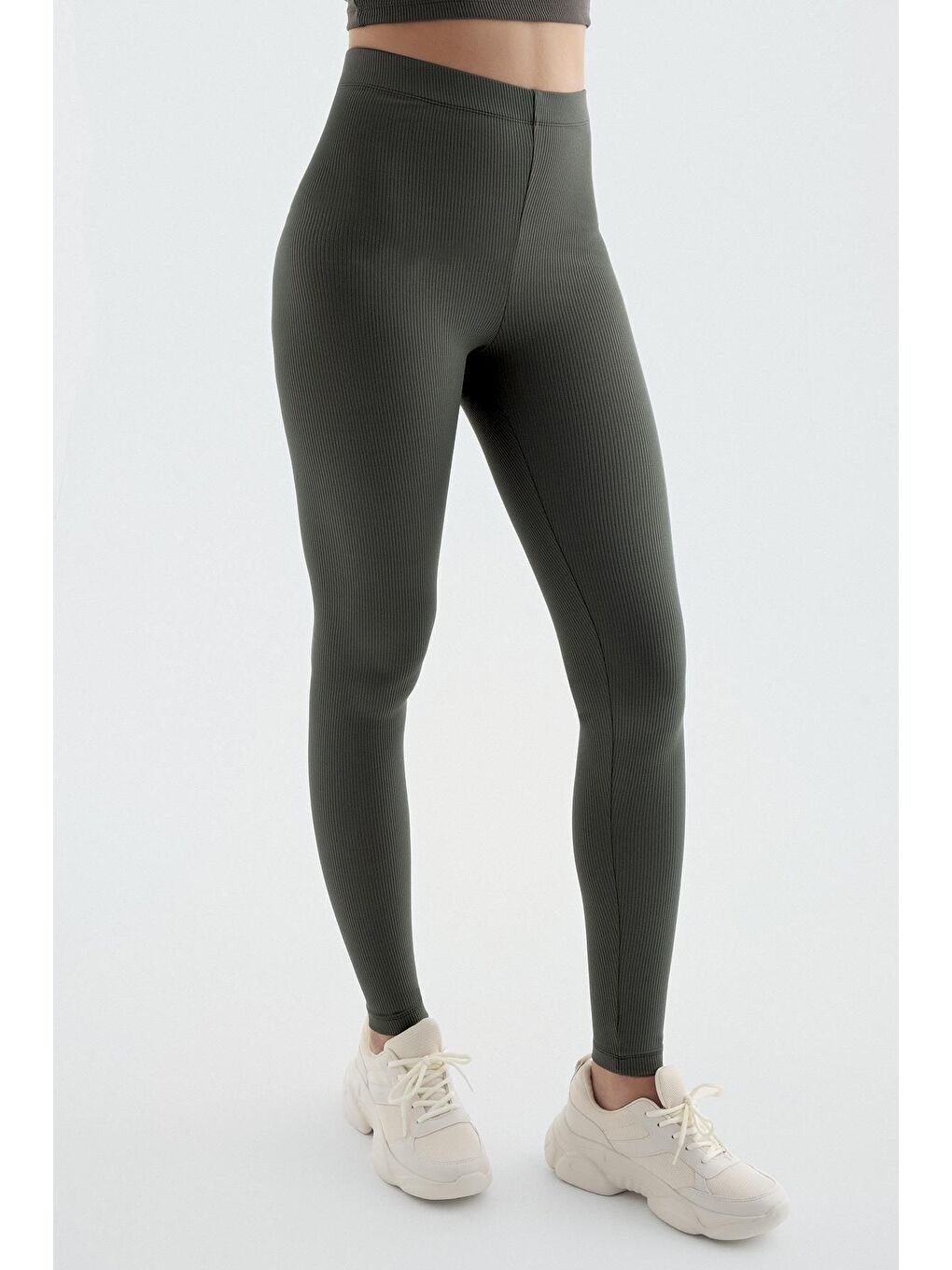 Haki Fitilli Yüksek Bel Esnek Toparlayıcı Tayt F11-1