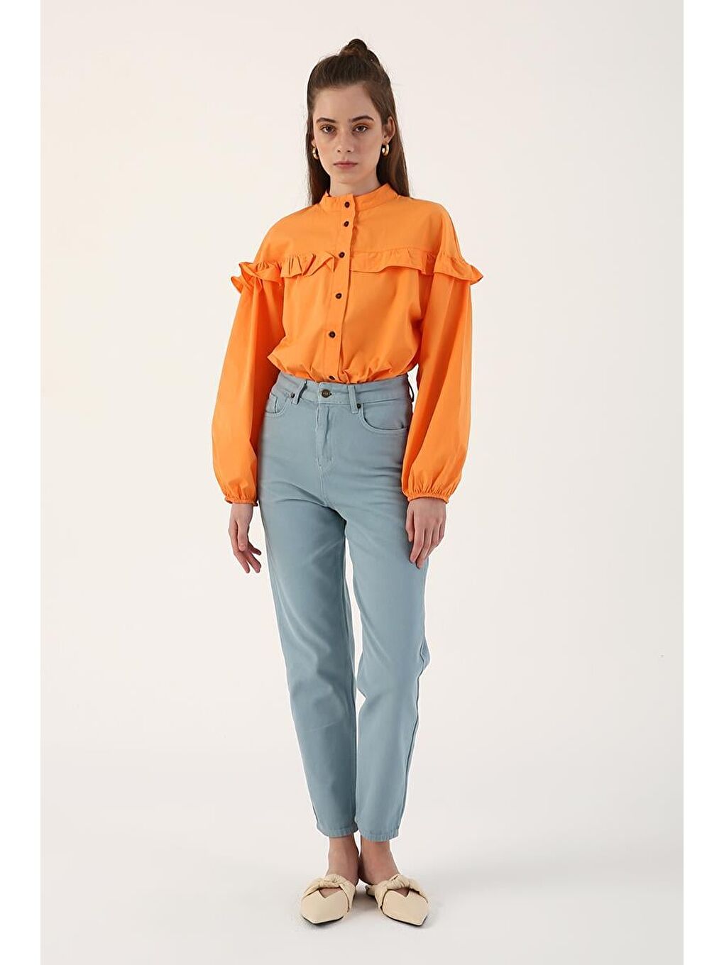 Mavi-Rahat Kalıp Mom Pantolon-1