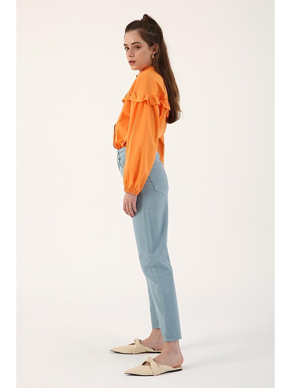 Mavi-Rahat Kalıp Mom Pantolon-2