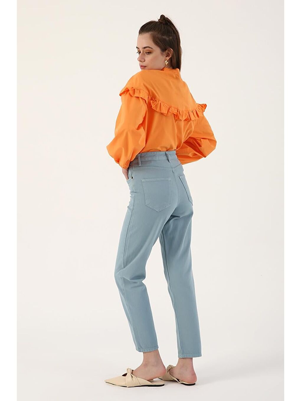 Mavi-Rahat Kalıp Mom Pantolon-3