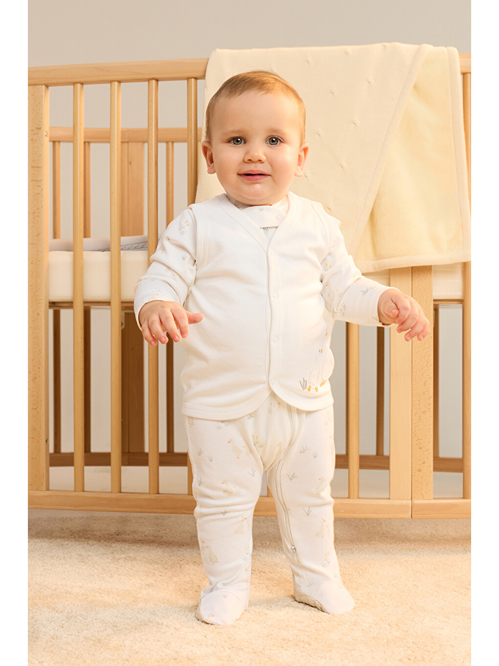 Unisex Kaz Desenli Yelek 0 Ay-24 Ay Ekru-2