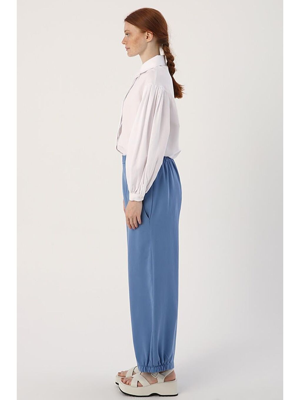 Mavi-Büyük Cepli Doğal Kumaş Pantolon-2