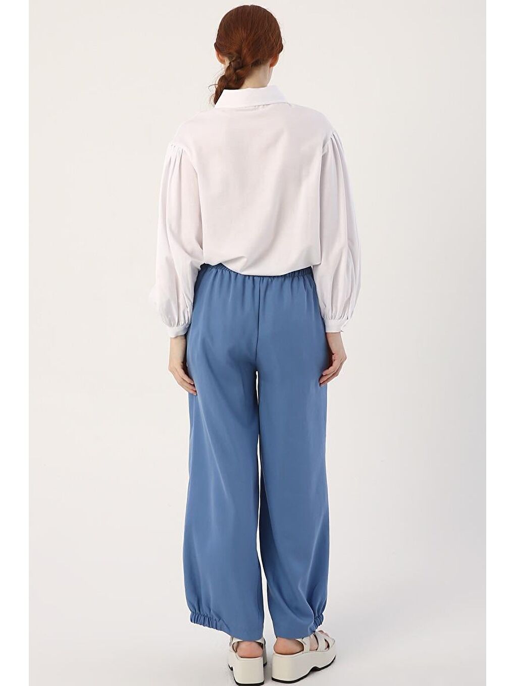 Mavi-Büyük Cepli Doğal Kumaş Pantolon-3