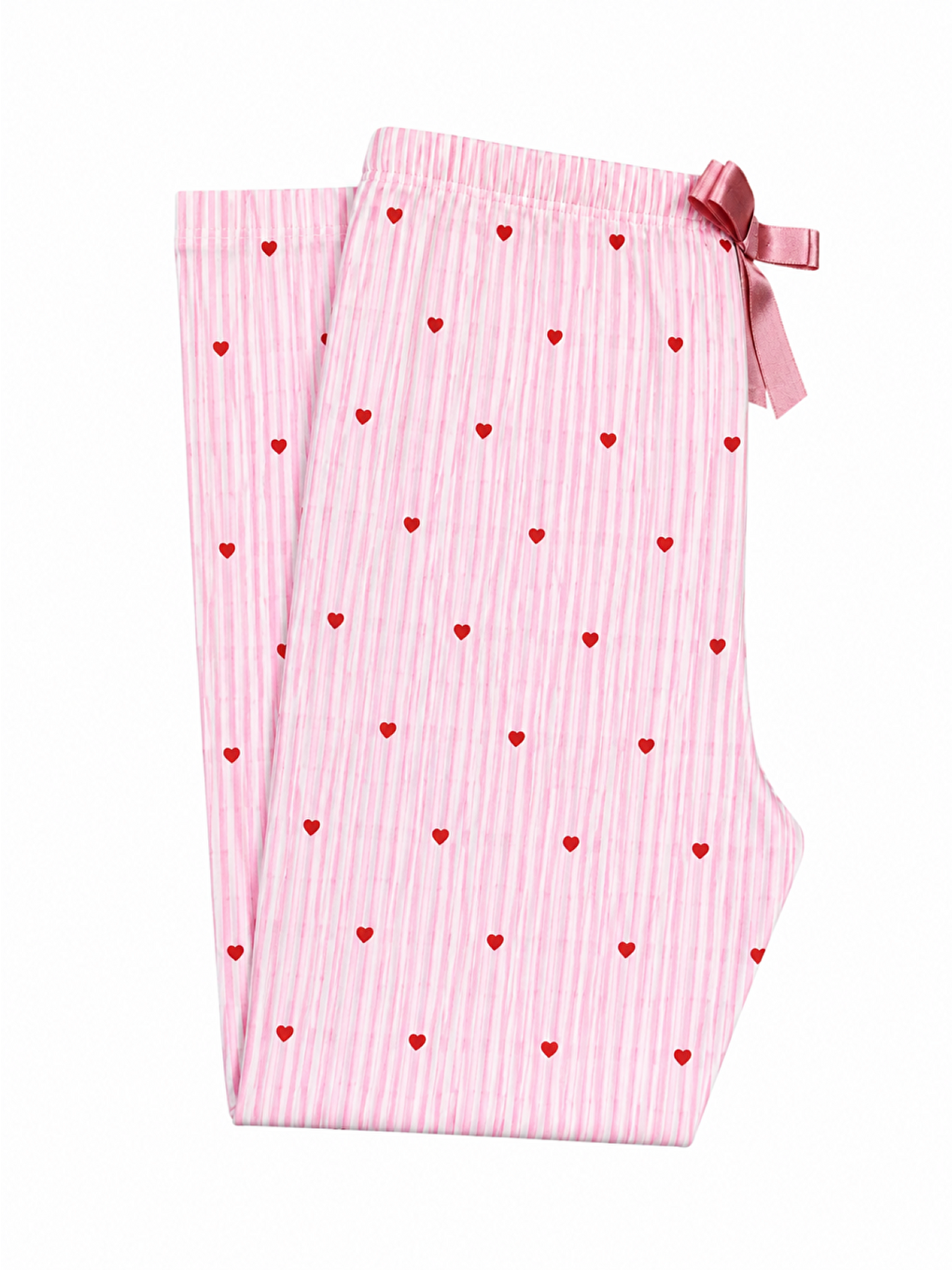 Pembe Kadın Kalpli Büyük Beden Desenli Viskon Düz Paça Battal Pijama Altı-1