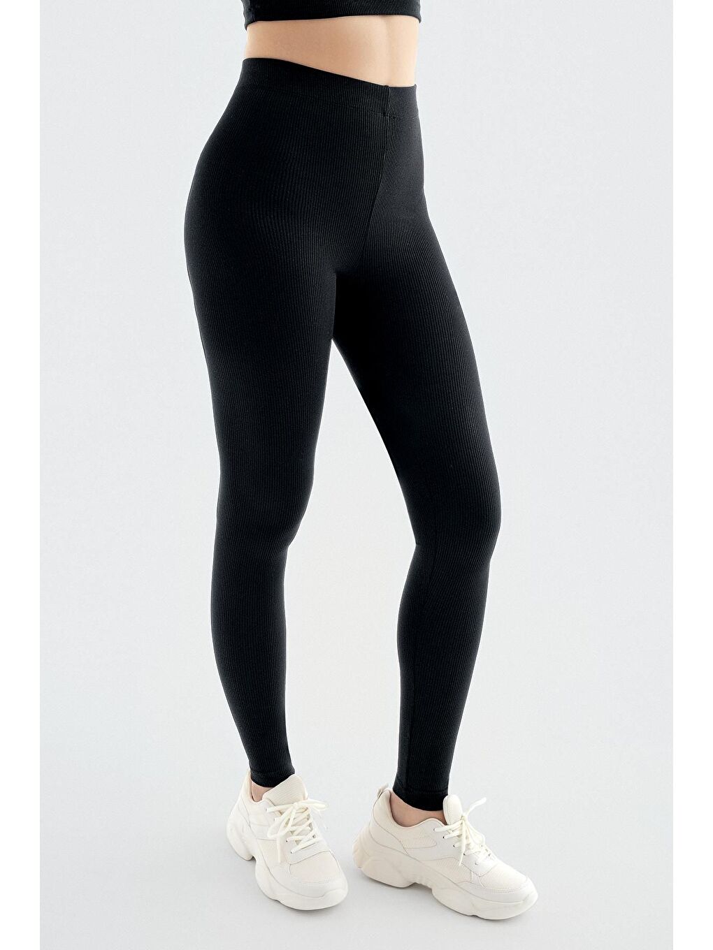 Siyah Fitilli Yüksek Bel Esnek Toparlayıcı Tayt F11-1