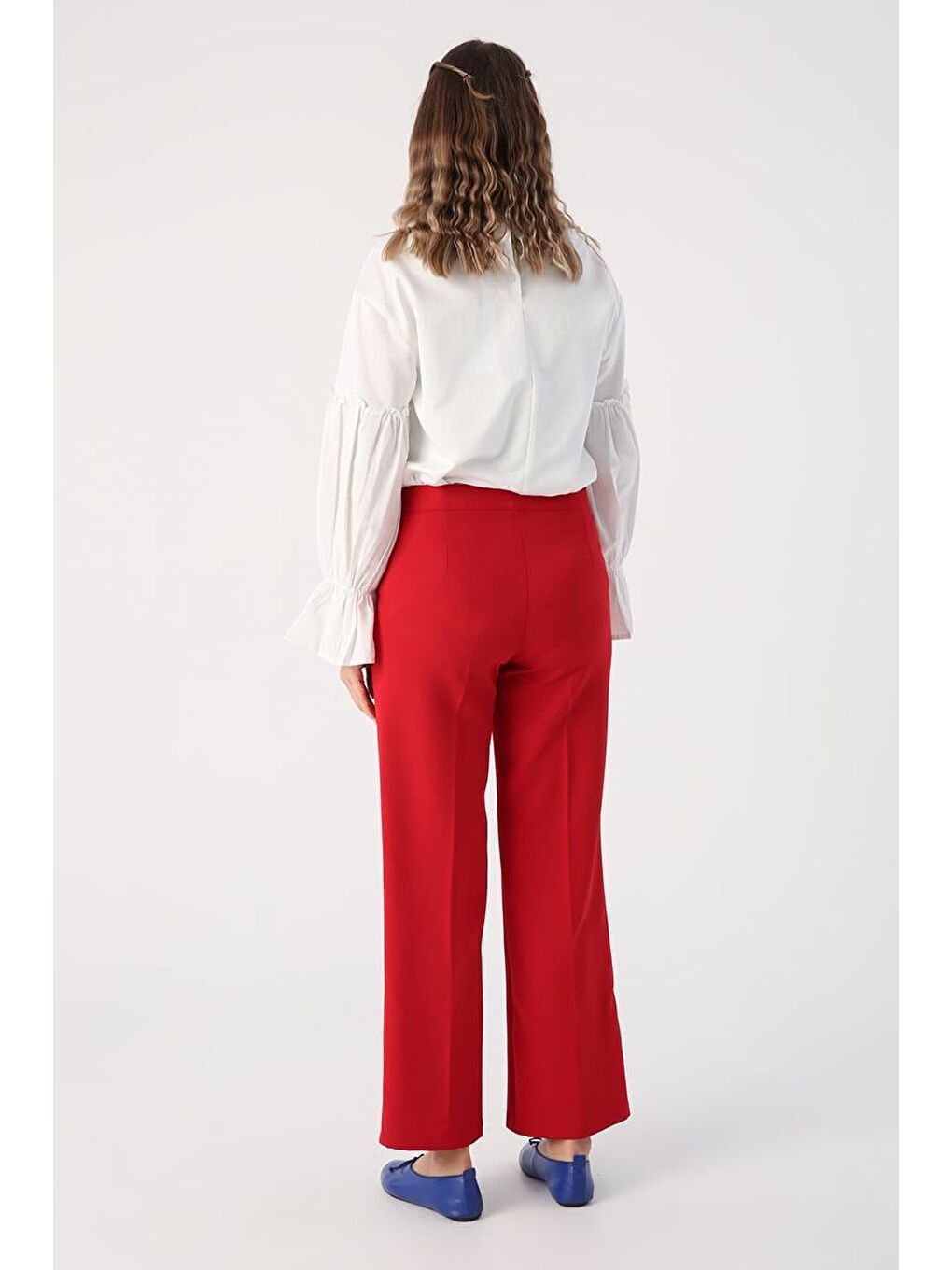 Kırmızı-Cepli Bol Paça Pantolon-3