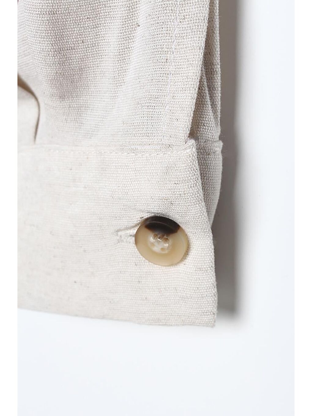 Bej Taş-Pileli Paça Apoletli Keten Pantolon-5