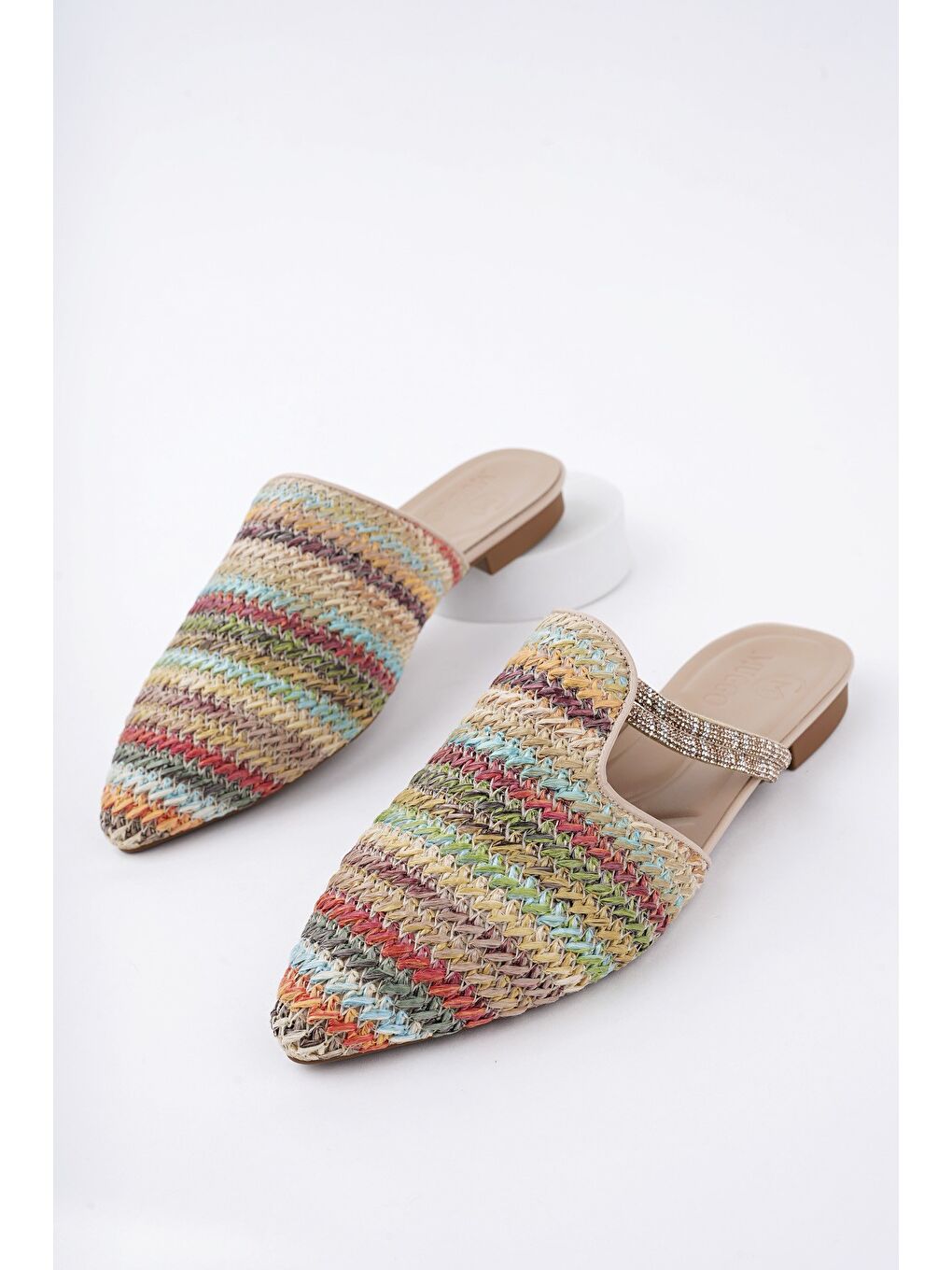 Yeşil JAYLİN Önü Kapalı Kadın Taşlı Günlük Hasır Terlik