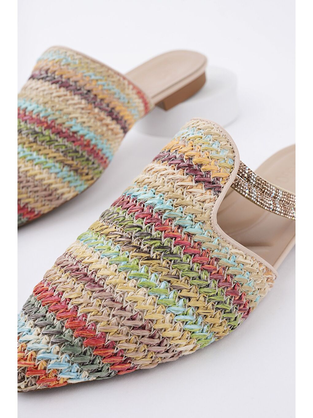 Yeşil JAYLİN Önü Kapalı Kadın Taşlı Günlük Hasır Terlik-2