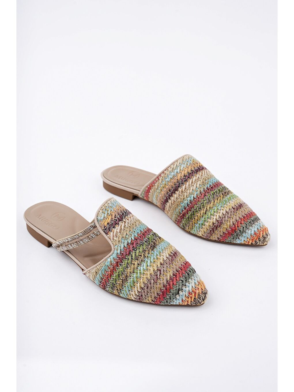 Yeşil JAYLİN Önü Kapalı Kadın Taşlı Günlük Hasır Terlik-4