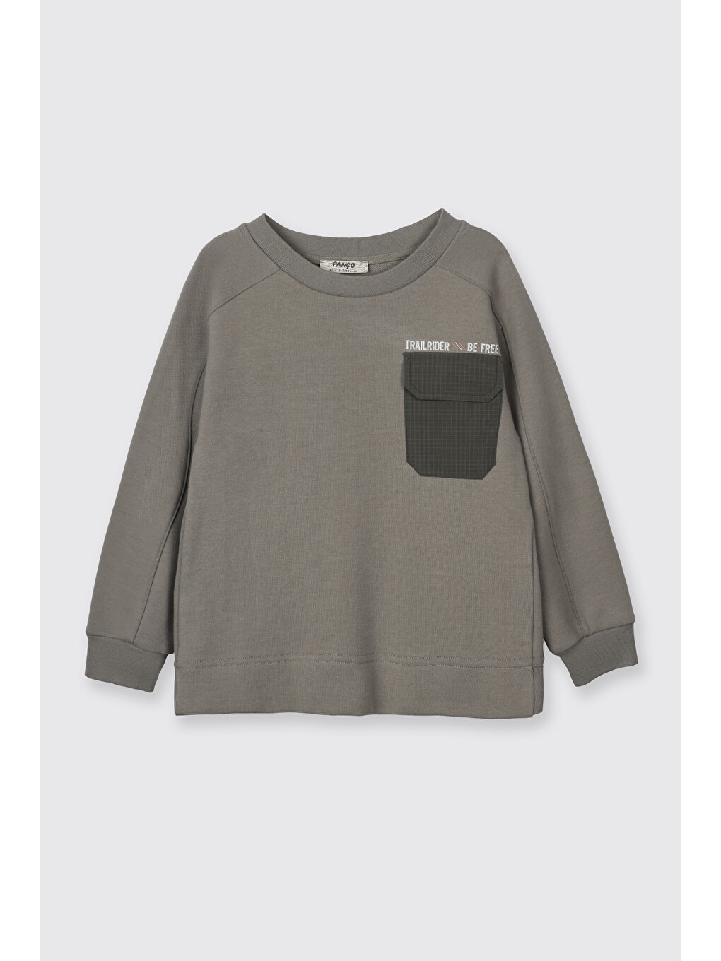 Erkek Çocuk Yuvarlak Yaka Cepli Baskılı Parça Detaylı Antrasit Sweatshirt-2