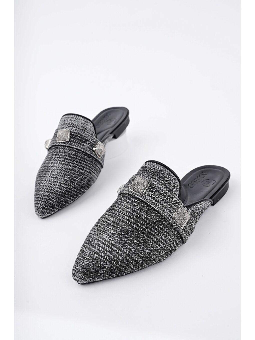 Siyah KENDAL Önü Kapalı Kadın Günlük Hasır Terlik-2