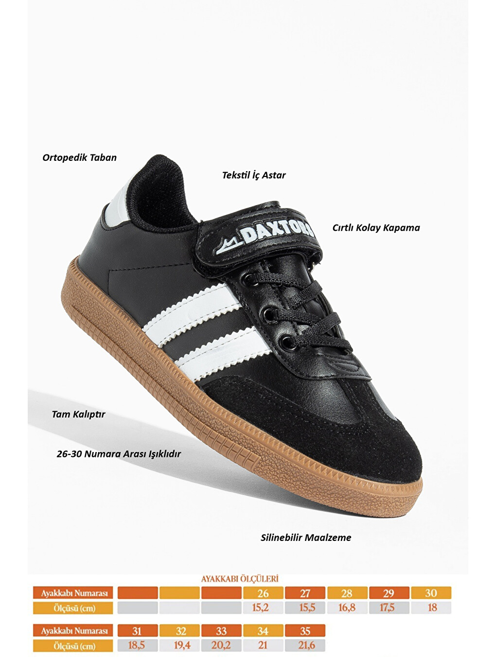 Siyah Cagne Günlük Çocuk Unisex Cırtlı Sneaker Spor Ayakkabı-1