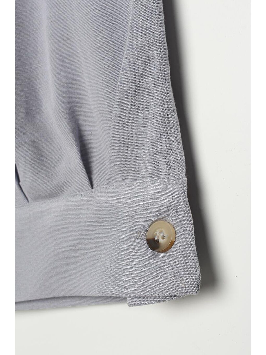 Gri-Pileli Paça Apoletli Keten Pantolon-4