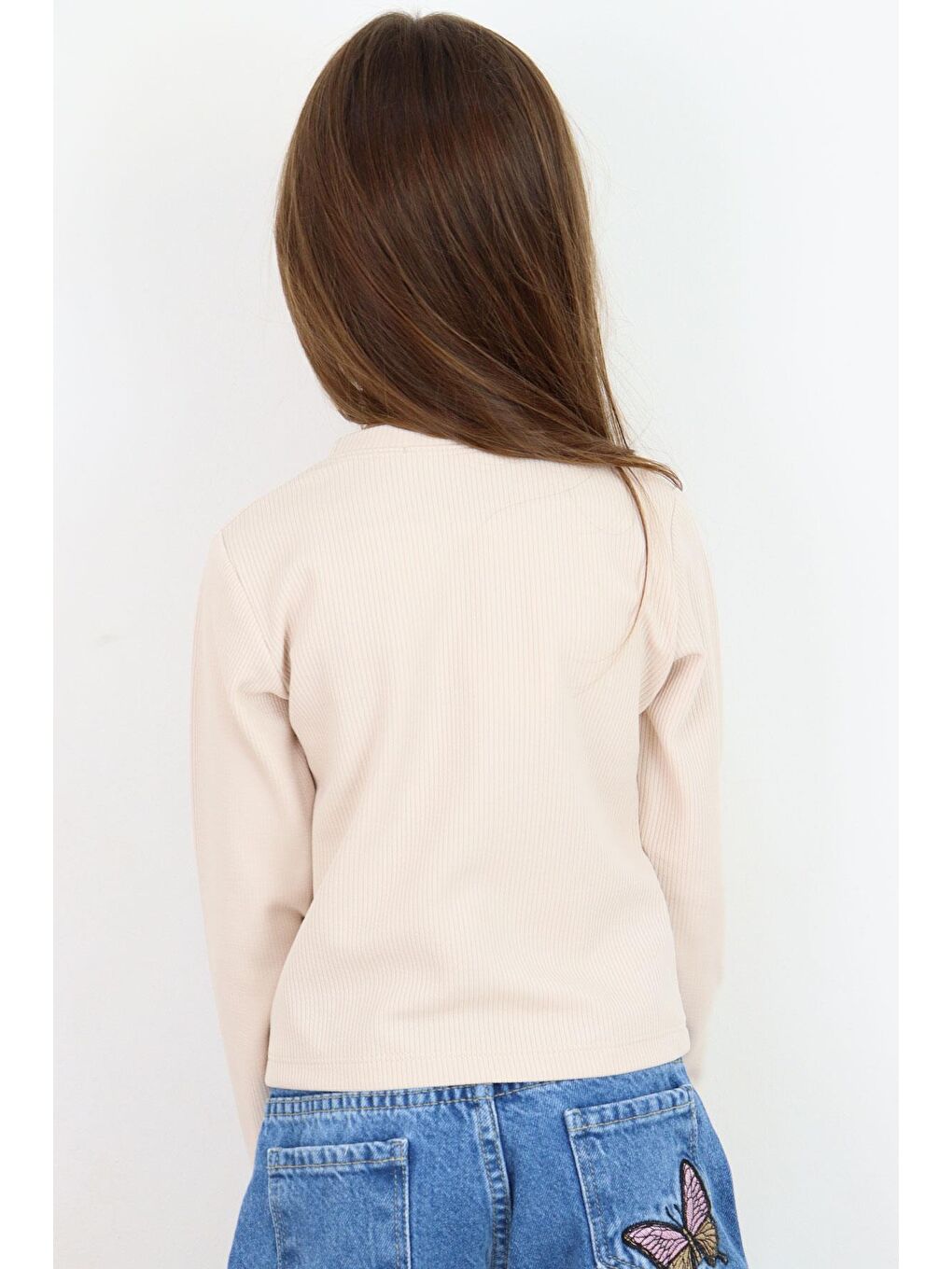 Kız Çocuk Uzun Kollu Tişört Kemer Boy Basic Bej (9-14 Yaş)-1