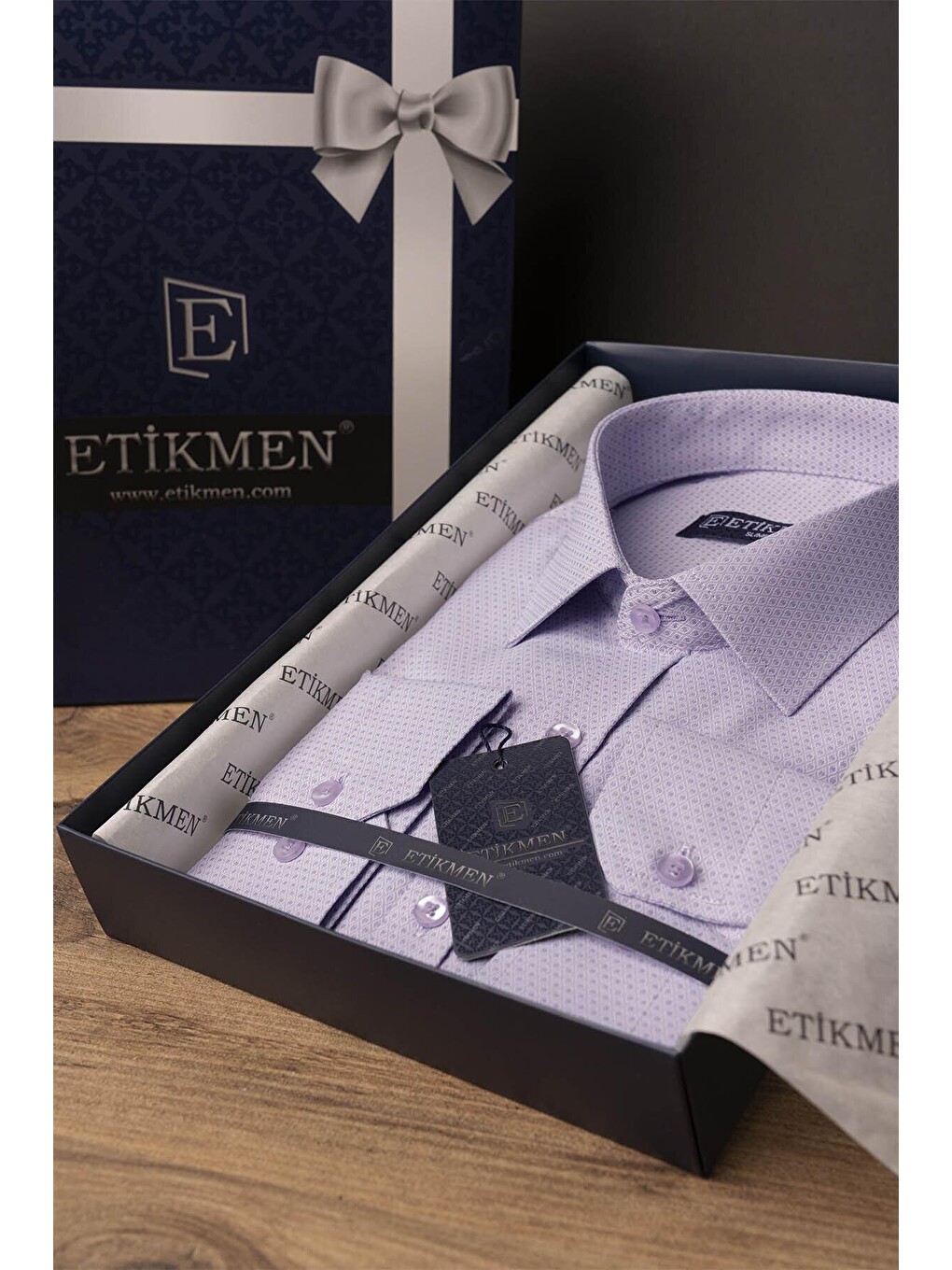 Lila Armür Desenli Slimfit Erkek Gömlek-6