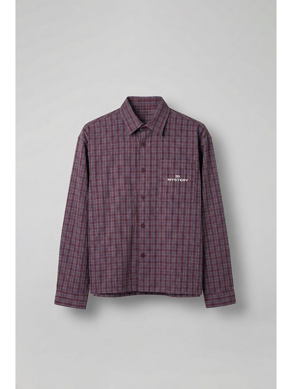 Erkek Boxy Fit Oversize Ekose Uzun Kollu Gömlek Bordo