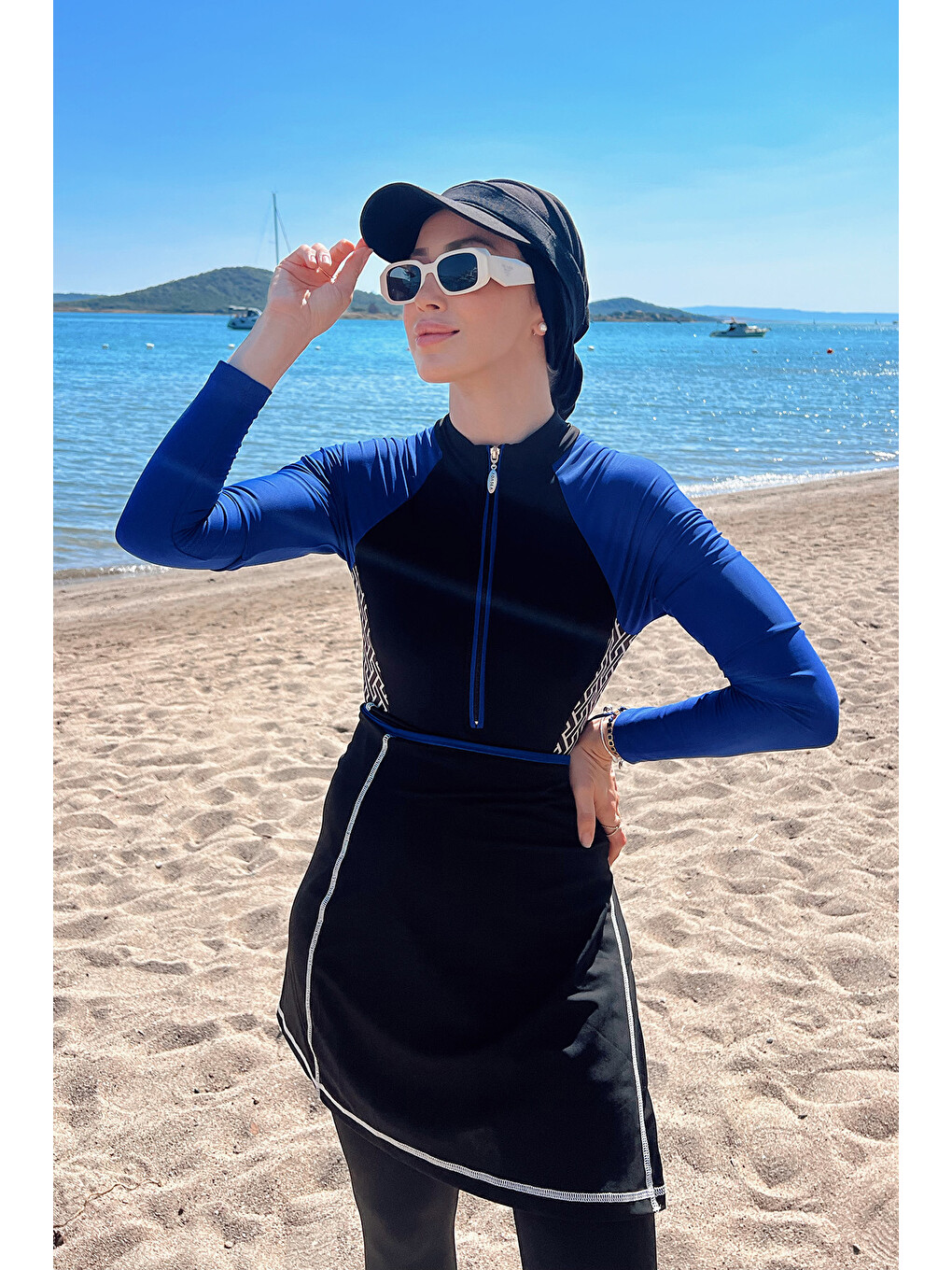 3 Farklı Şekilde Giyilebilir Likralı Tesettür Mayo Collar 4455 Siyah