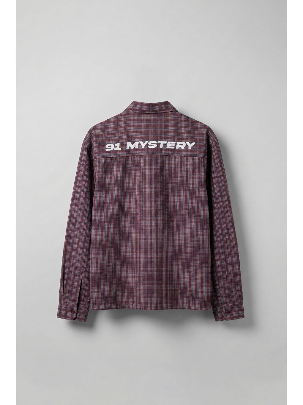 Erkek Boxy Fit Oversize Ekose Uzun Kollu Gömlek Bordo-1