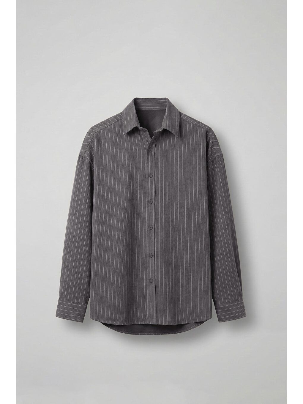 Erkek Oversize Çizgili Uzun Kollu Gömlek Antrasit
