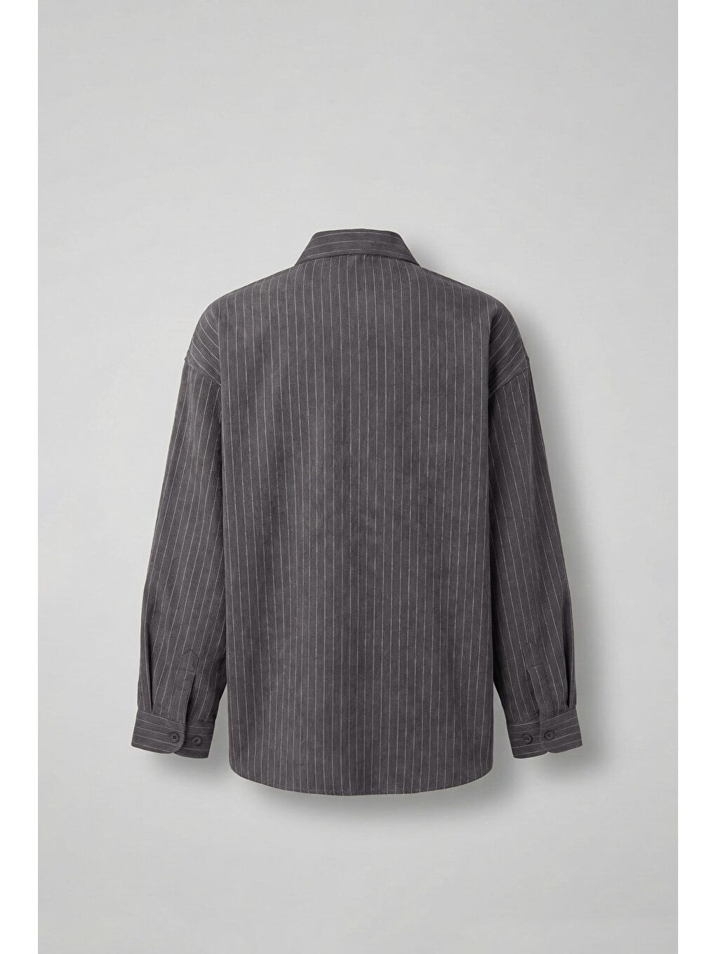 Erkek Oversize Çizgili Uzun Kollu Gömlek Antrasit-1