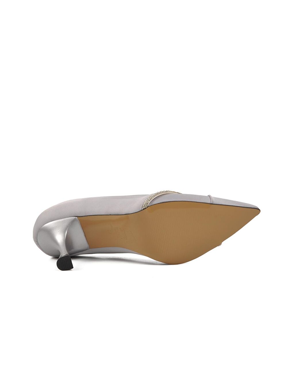 Gri 312039 Gümüş Saten Kadın Topuklu Ayakkabı-4