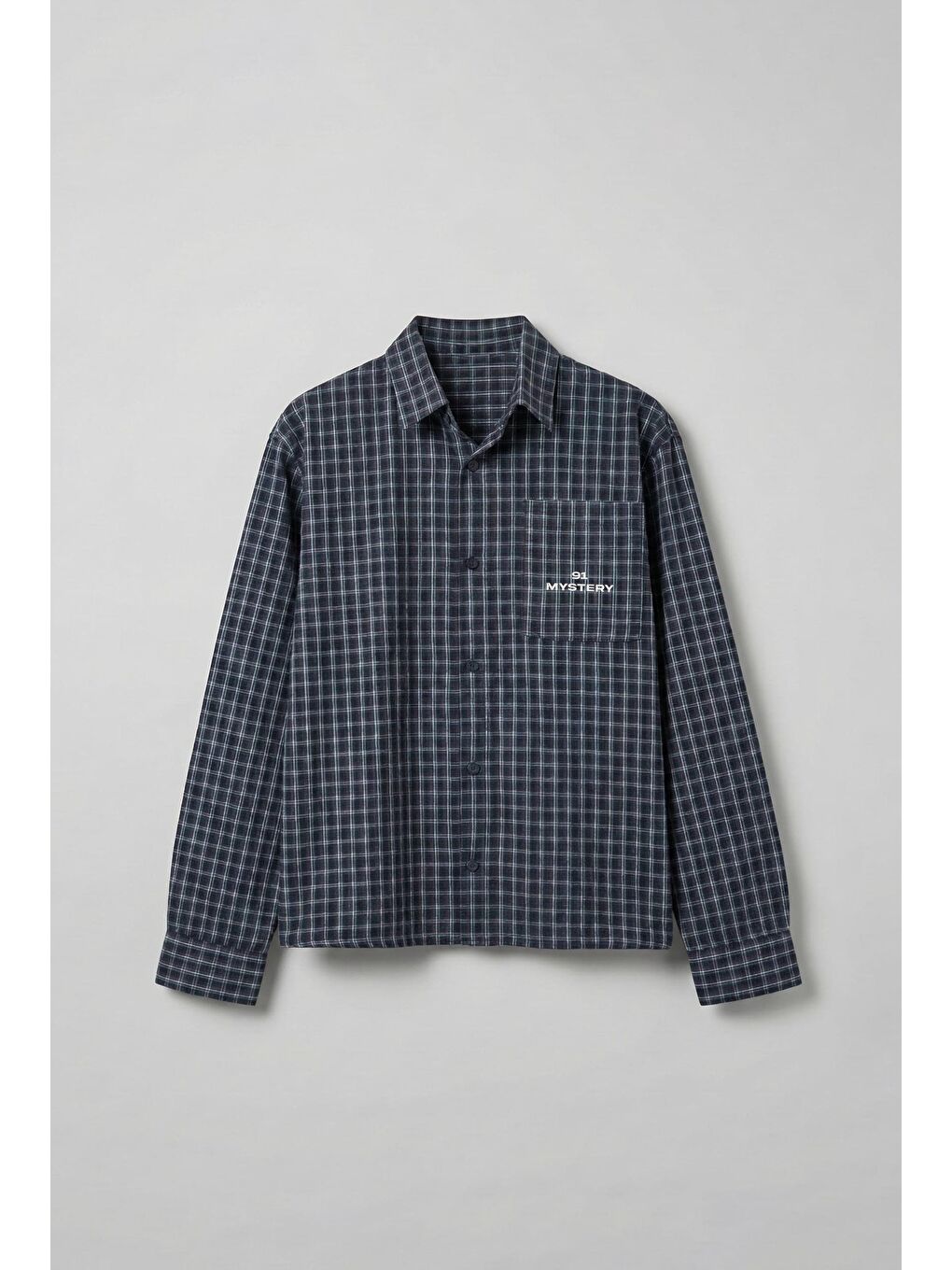 Erkek Boxy Fit Oversize Ekose Uzun Kollu Gömlek Lacivert