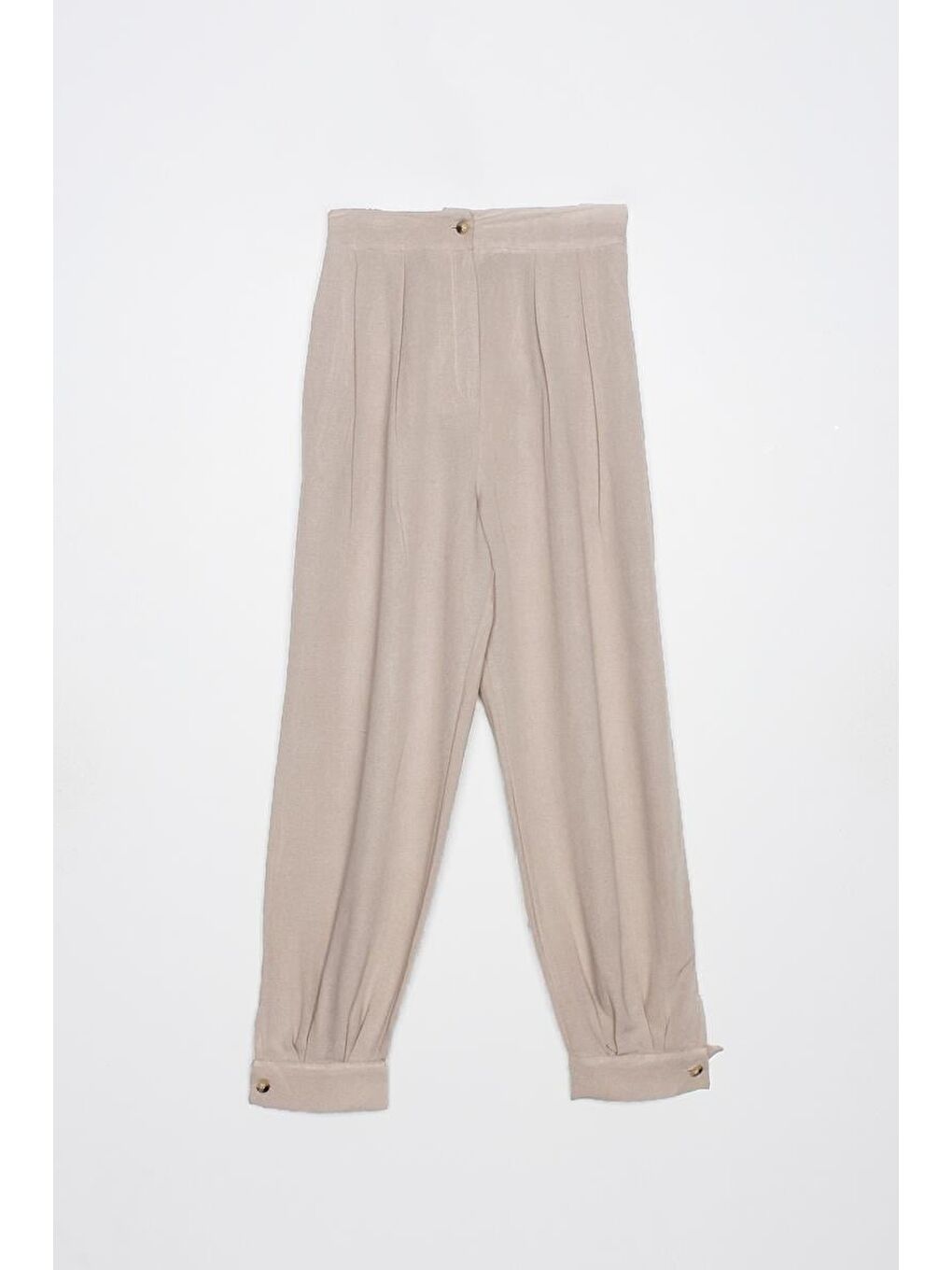 ALLDAY Bej-Pileli Paça Apoletli Keten Pantolon - 5