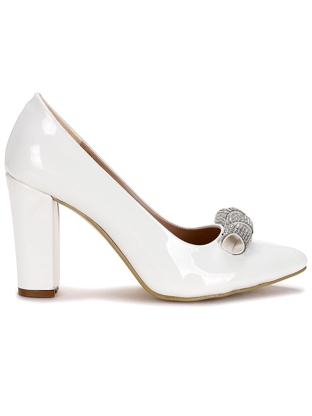 Beyaz Rugan Taşlı 8 Cm Topuklu Kadın Ayakkabı 137029-2206 37-3