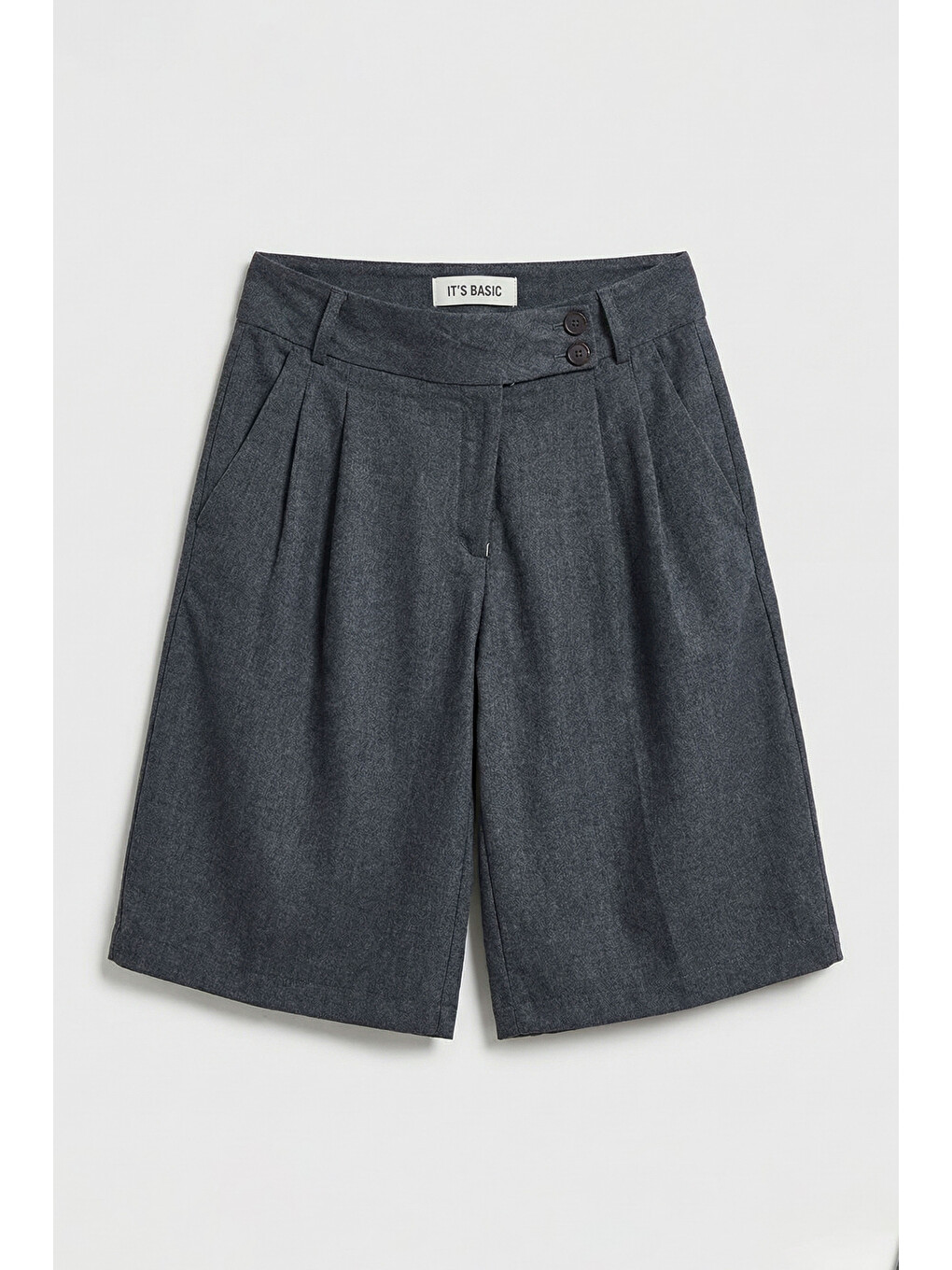 Kadın Antrasit S6 Baggy Fit Maxi Boy Bermuda Şort-1