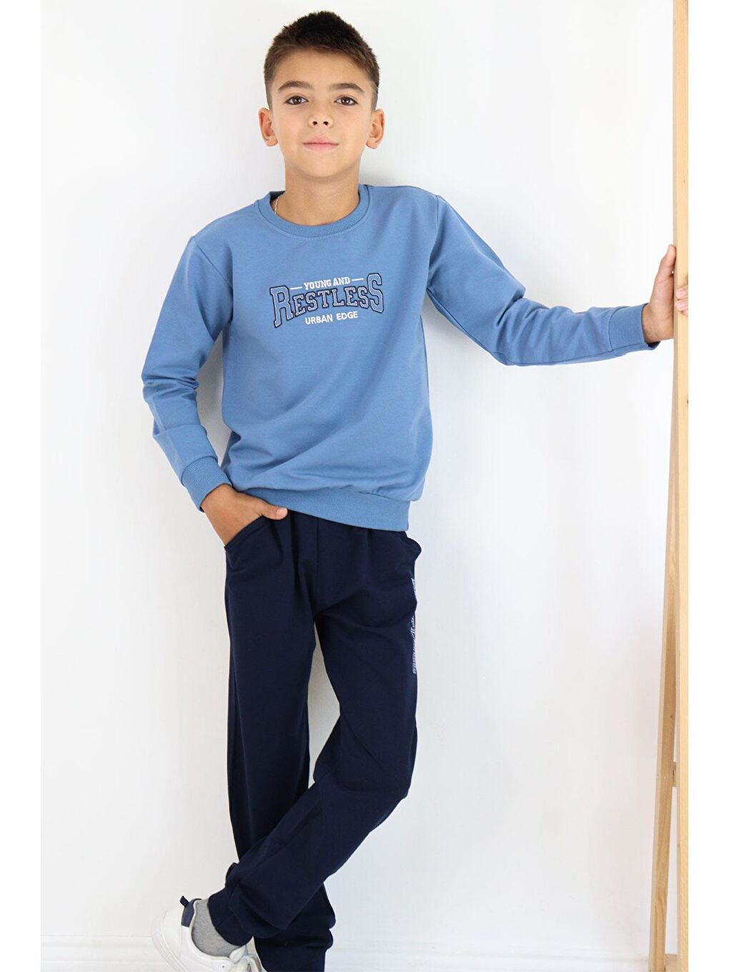 Erkek Çocuk Eşofman Takım Yazı Baskılı Cepli İndigo (5 Yaş)-1