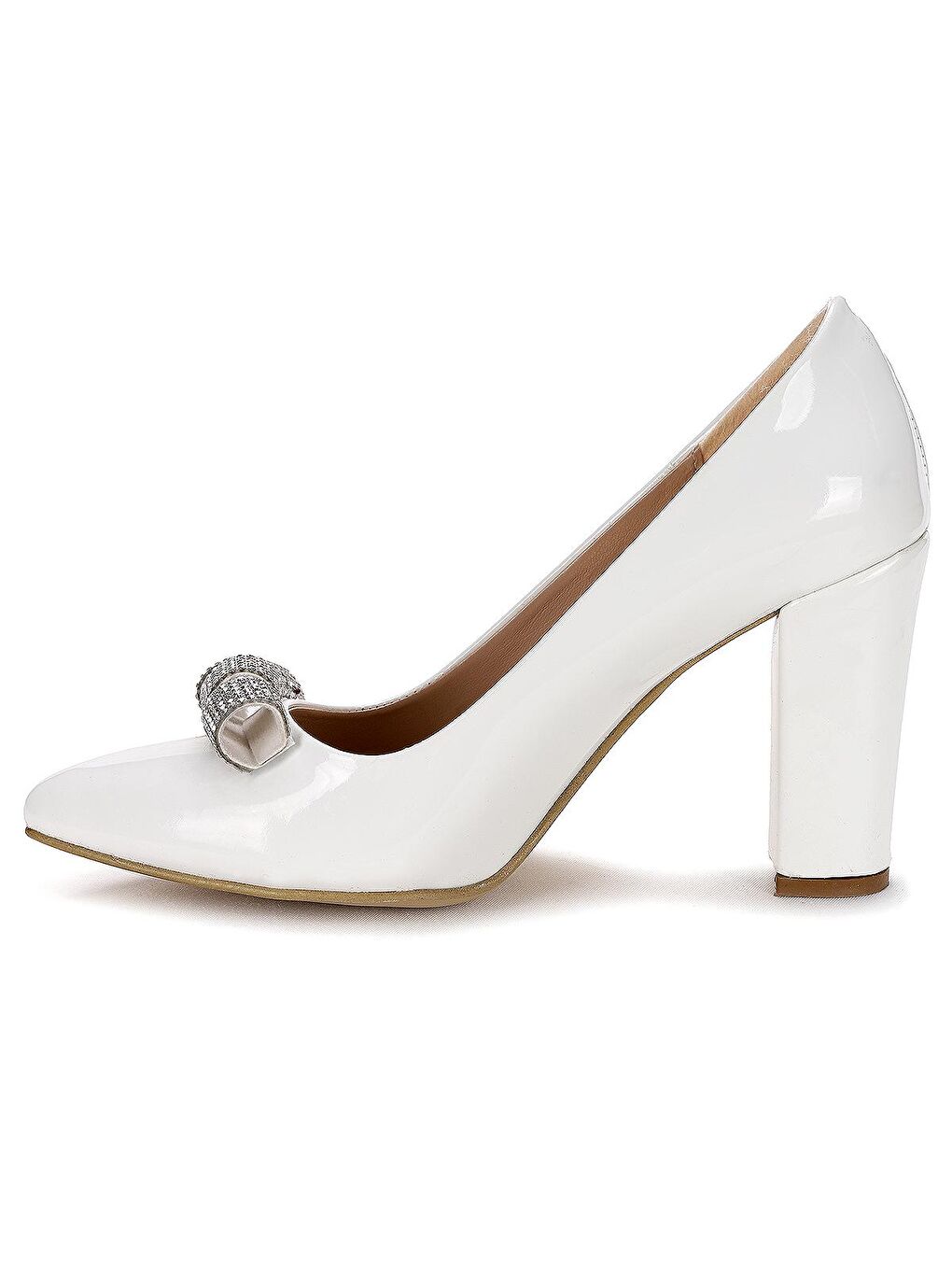 Beyaz Rugan Taşlı 8 Cm Topuklu Kadın Ayakkabı 137029-2206 37-4