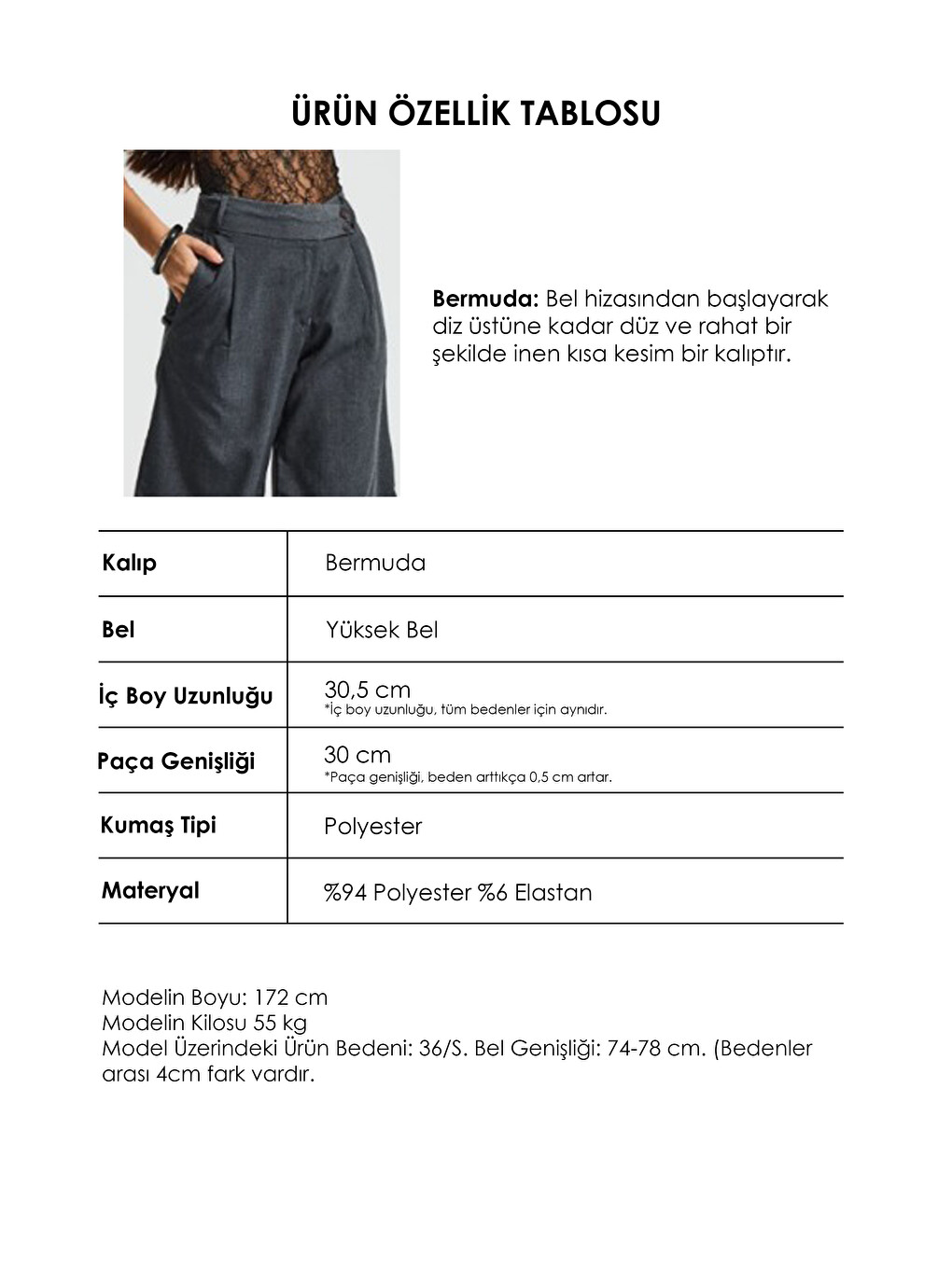 Kadın Antrasit S6 Baggy Fit Maxi Boy Bermuda Şort-3
