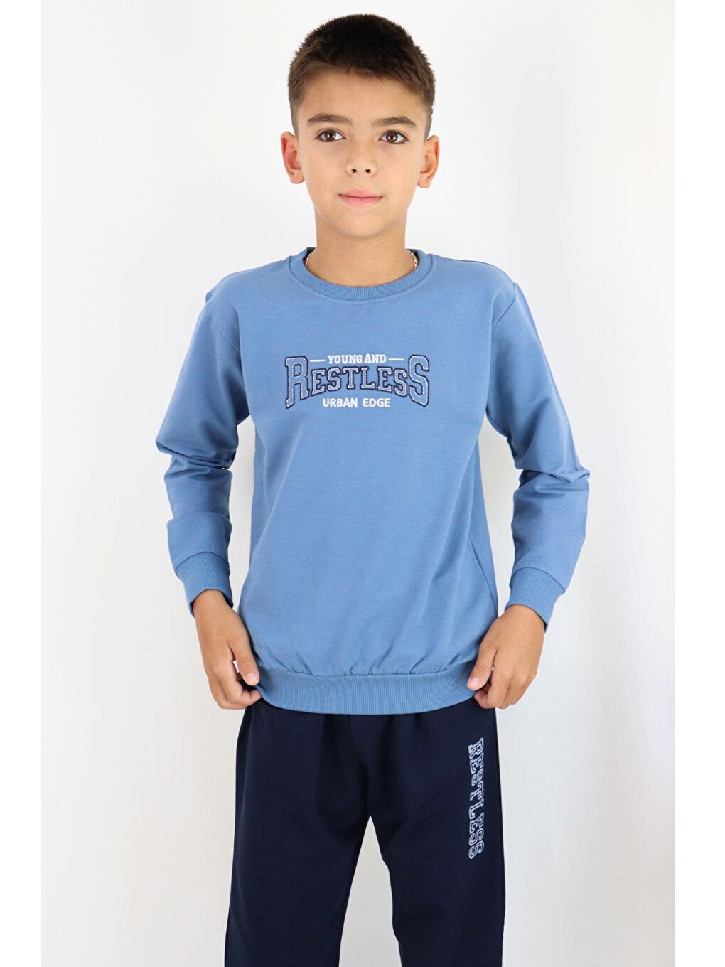 Erkek Çocuk Eşofman Takım Yazı Baskılı Cepli İndigo (5 Yaş)-2