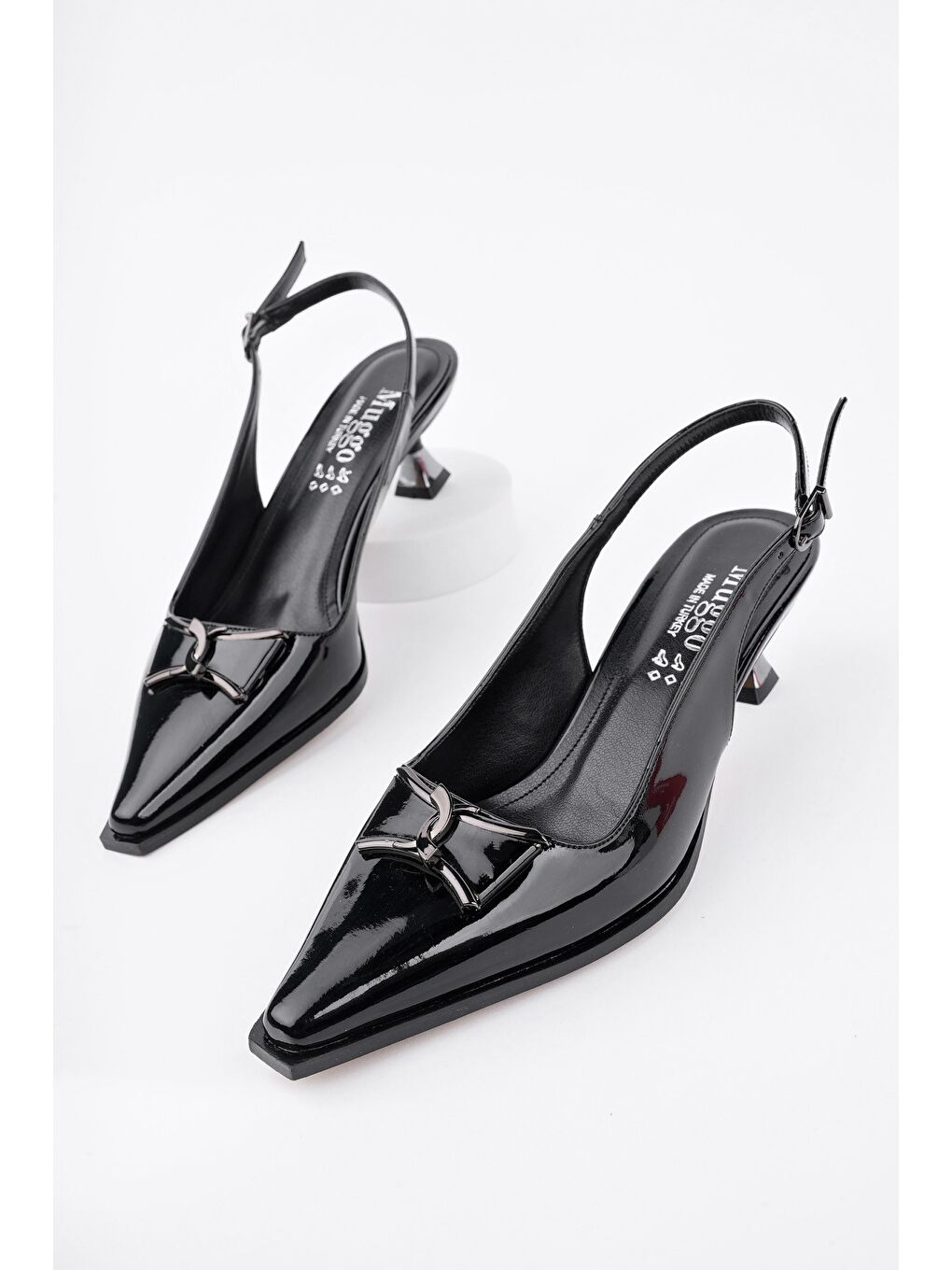 Siyah FOREST Arkası Açık Toka Detaylı Günlük Klasik Topuklu Kadın Stiletto Ayakkabı