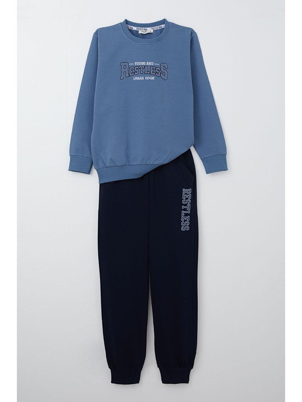 Erkek Çocuk Eşofman Takım Yazı Baskılı Cepli İndigo (5 Yaş)-3