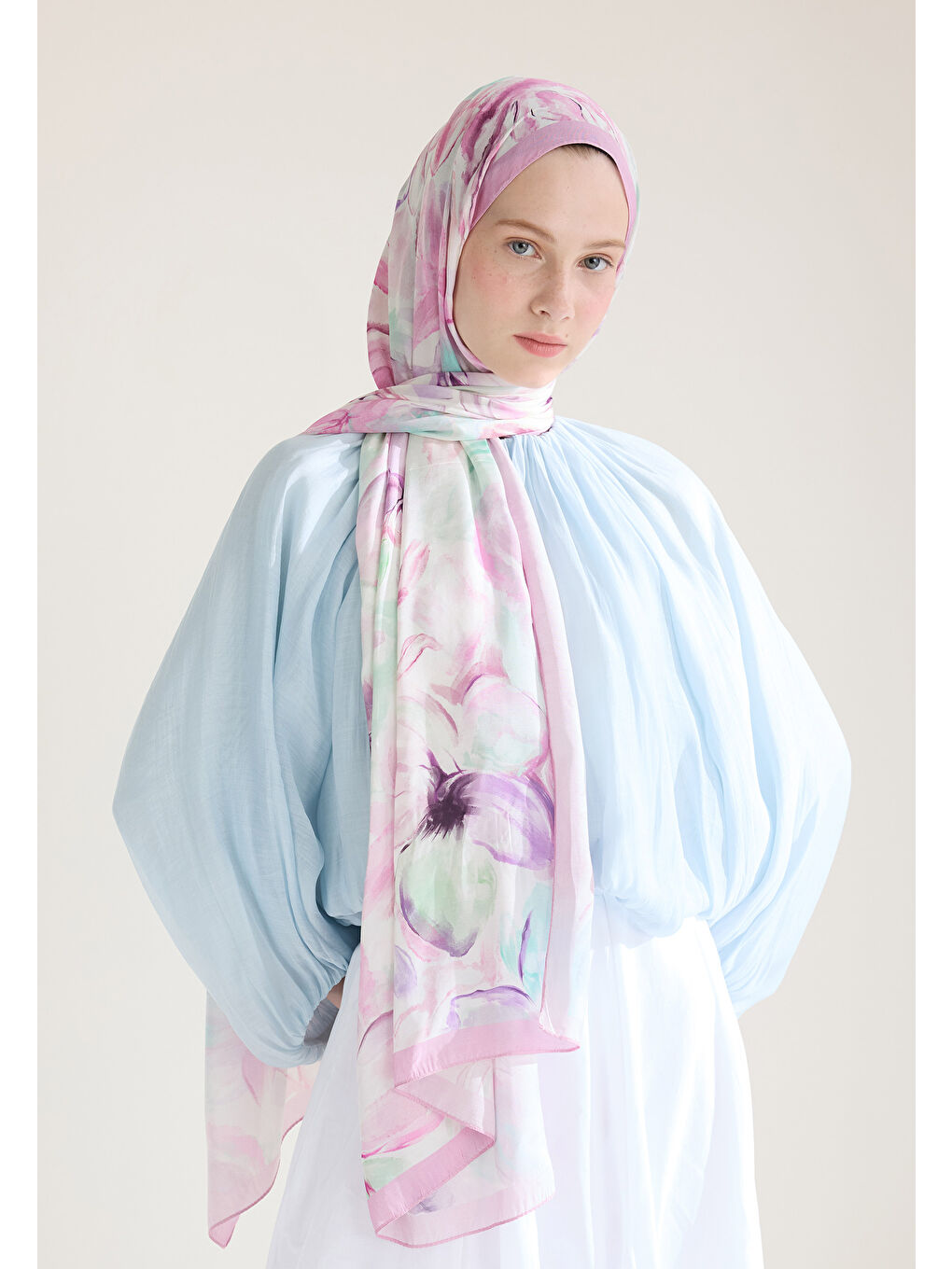 Pembe Soft Flora Floş Viskon Şal Gülpembe-1