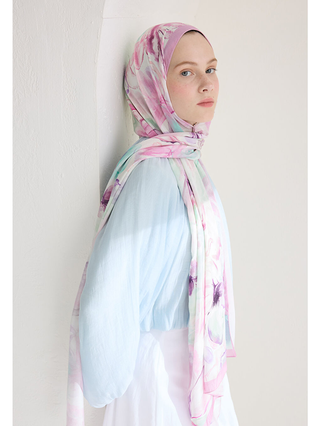 Pembe Soft Flora Floş Viskon Şal Gülpembe-3