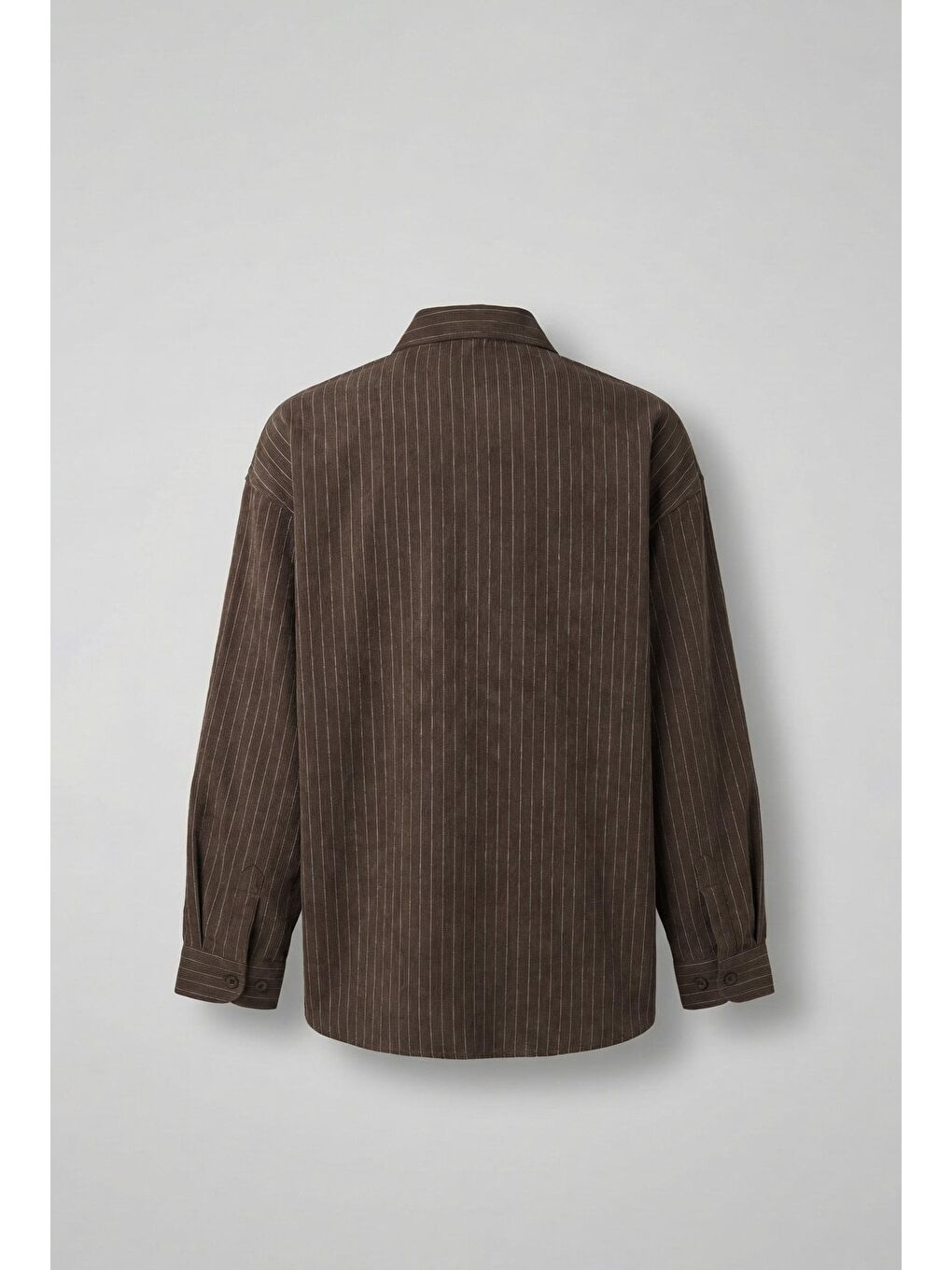 Erkek Oversize Çizgili Uzun Kollu Gömlek Kahverengi-1