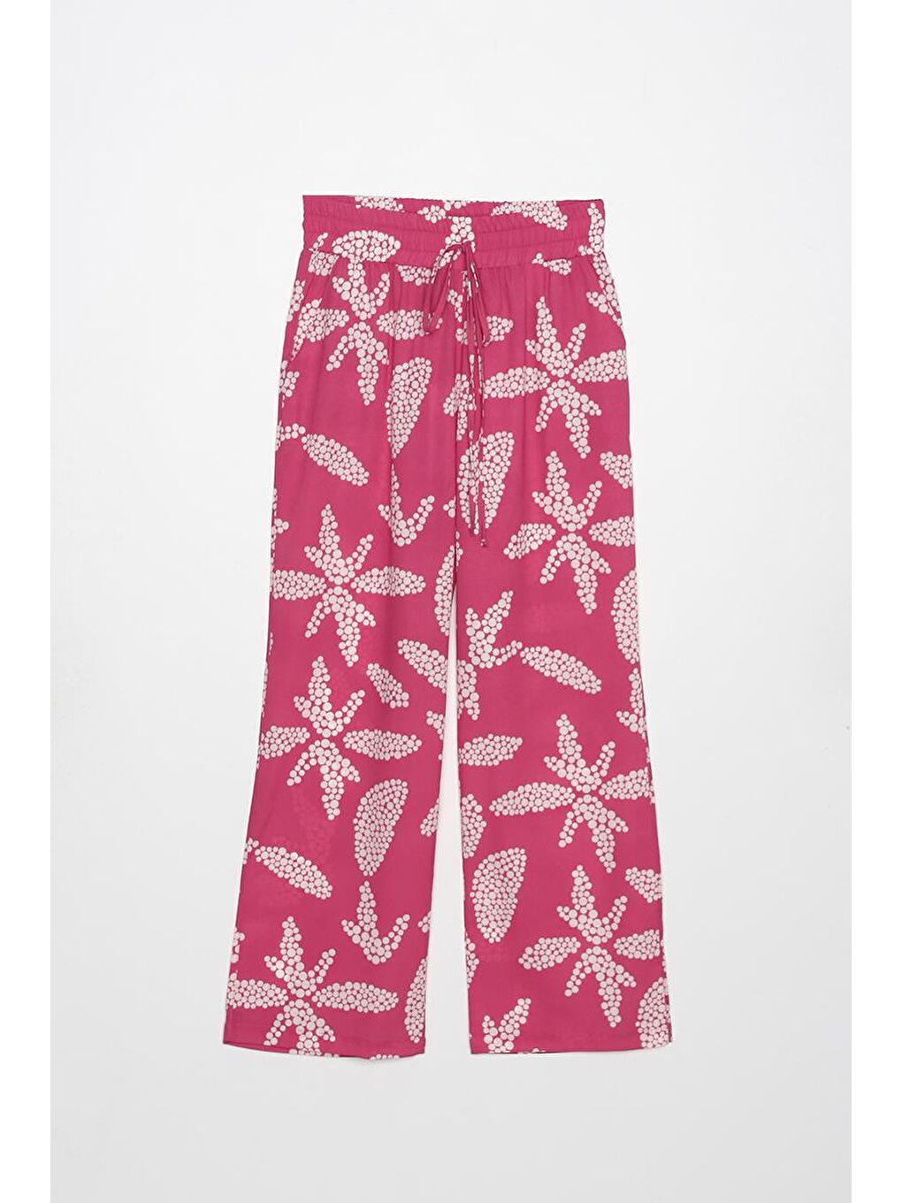 Pembe-Beyaz-Desenli Beli Lastikli Rahat Kalıp Pantolon-5