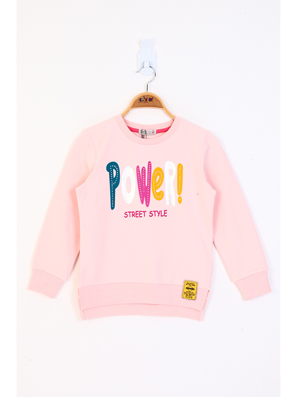 Pembe Kız Çocuk Power Renkli Baskılı Sweatshirt