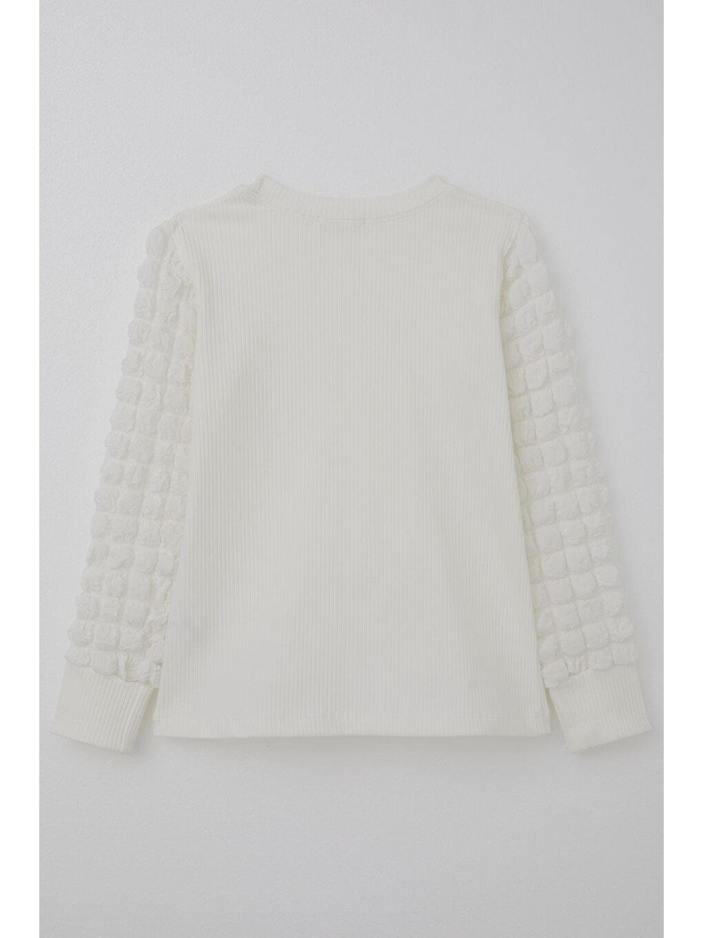 Kız Çocuk Uzun Kollu Tişört Kolları Bürümcük Kumaş Detaylı Ekru (8 Yaş)-4