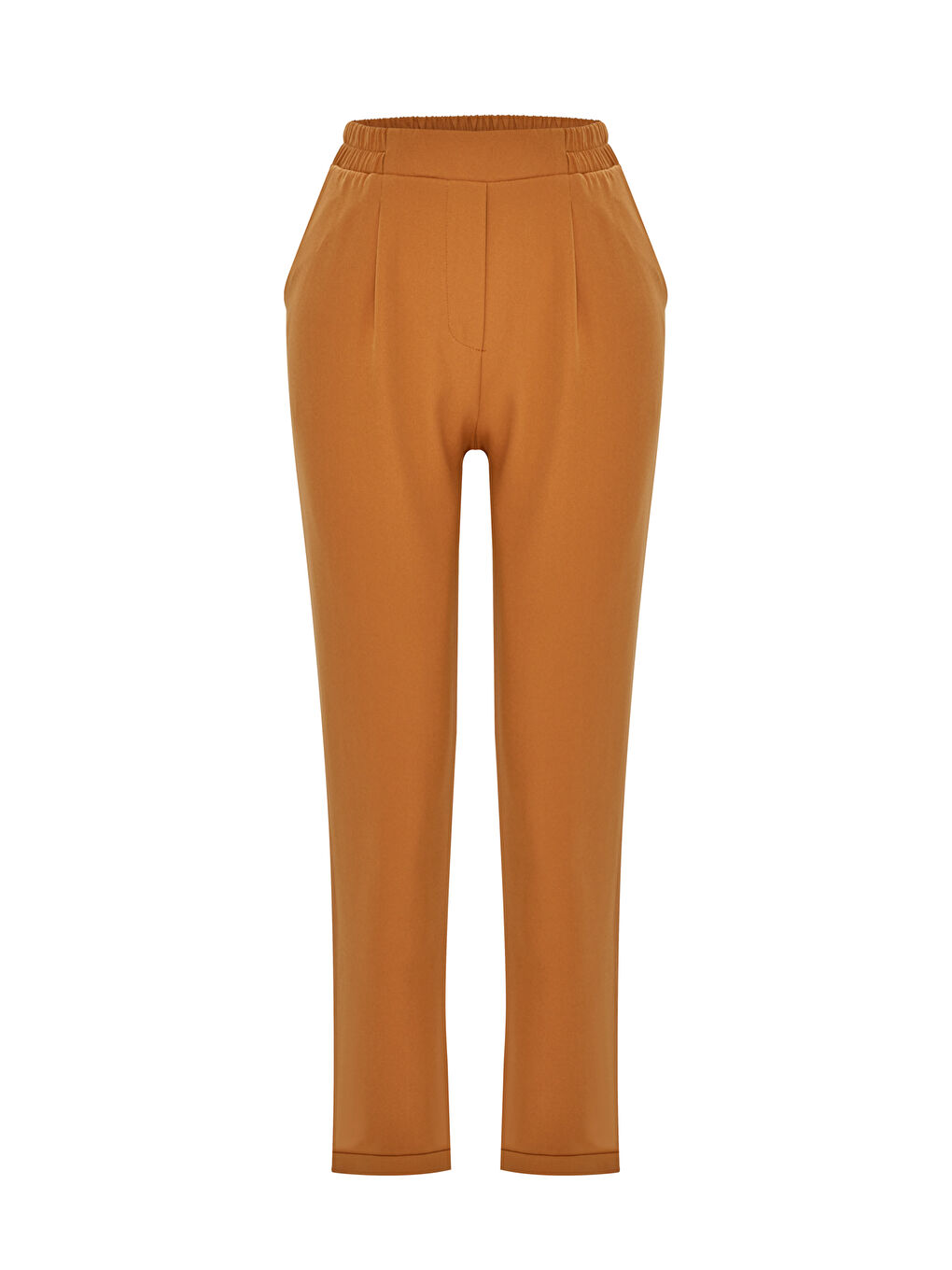 Kahverengi Beli Lastikli Rahat Kesim Düz Renk Pantolon