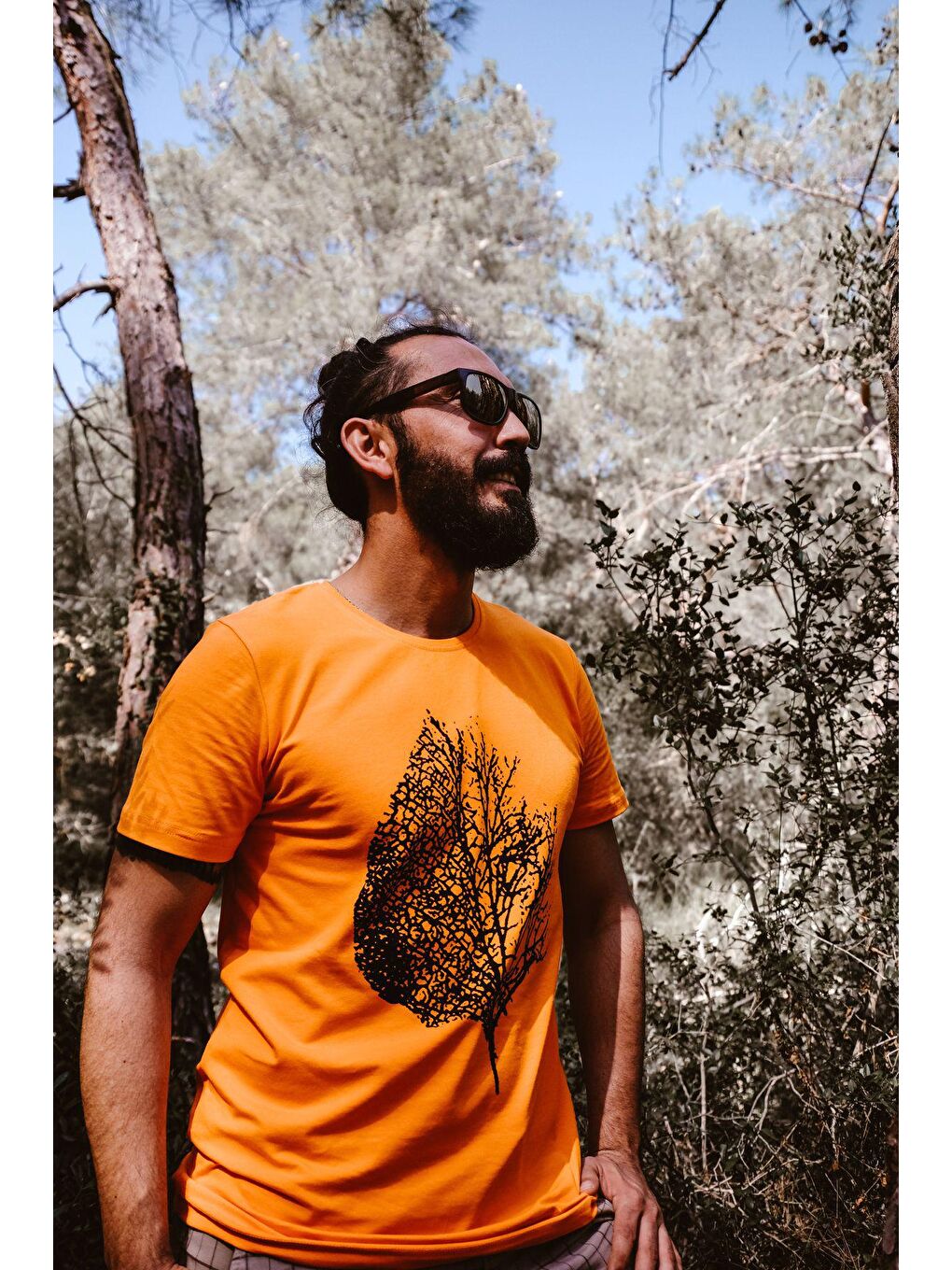 GENIUS STORE Turuncu-Siyah Unisex Baskılı Tişört Outdoor Sport T-shirt YAPRAK TURUNCU - 2