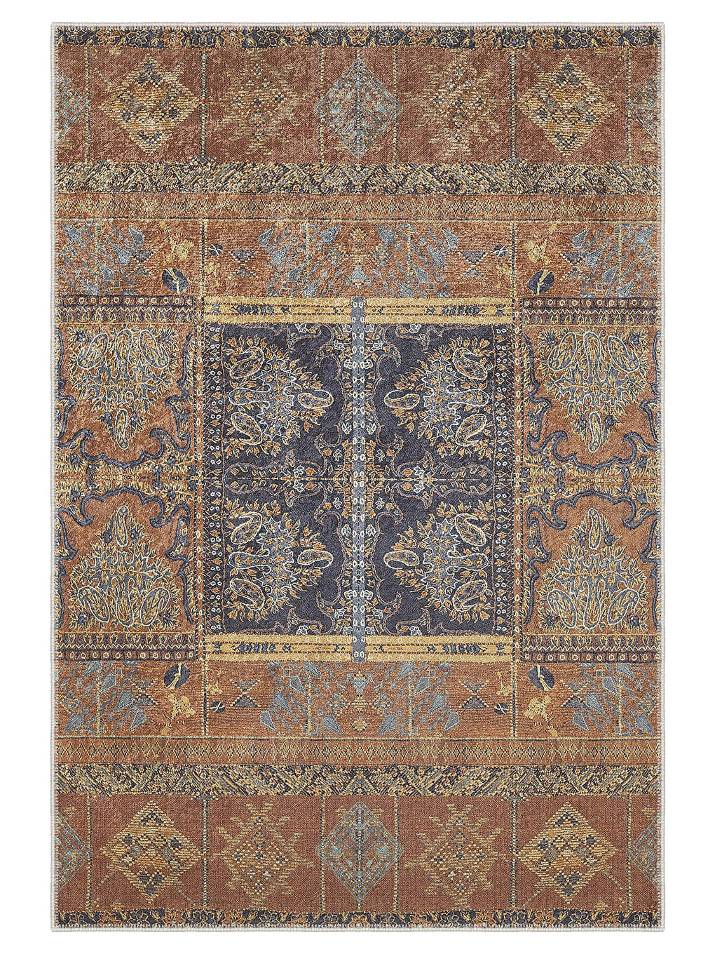 Kahverengi Pamuk Taban Yıkanabilir Kaydırmaz Taban Modern Halı 180 x 280 cm