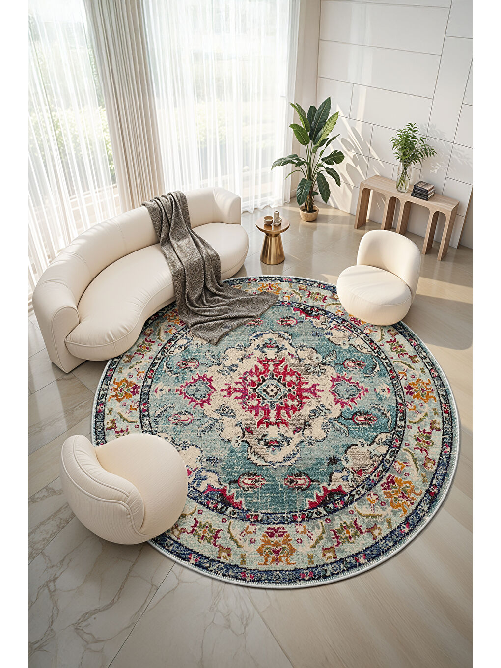 Karışık Pamuk Taban Yıkanabilir Kaydırmaz Taban Modern Halı 150 x 150 cm-1